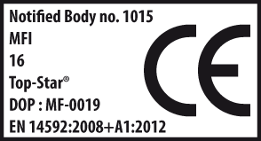 CE Notified Body no. 1015 MFI 16 Top-Star, DOP : MF-0019, EN 14592:2008+A1:2012
